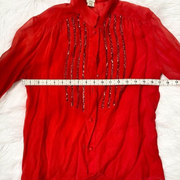 Celine Paris Vintage Red Silk sequins stripes detail Button Blouse S - Picture 11 of 12